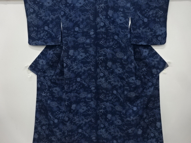 JAPANESE KIMONO / KOMON / CHIRIMEN / FLORAL PLANTS